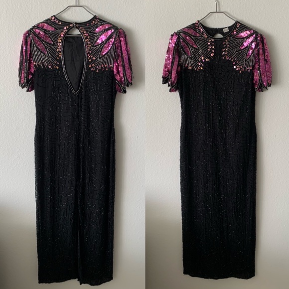 Laurence Kazar Black Pink Beaded Vintage dress - Picture 4 of 13